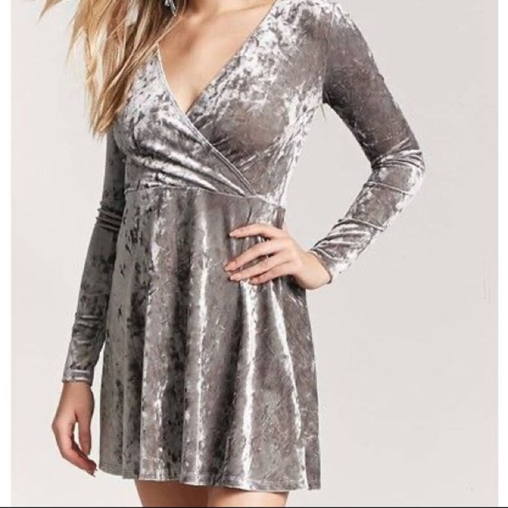 Silver Velvet Faux Wrap Dress